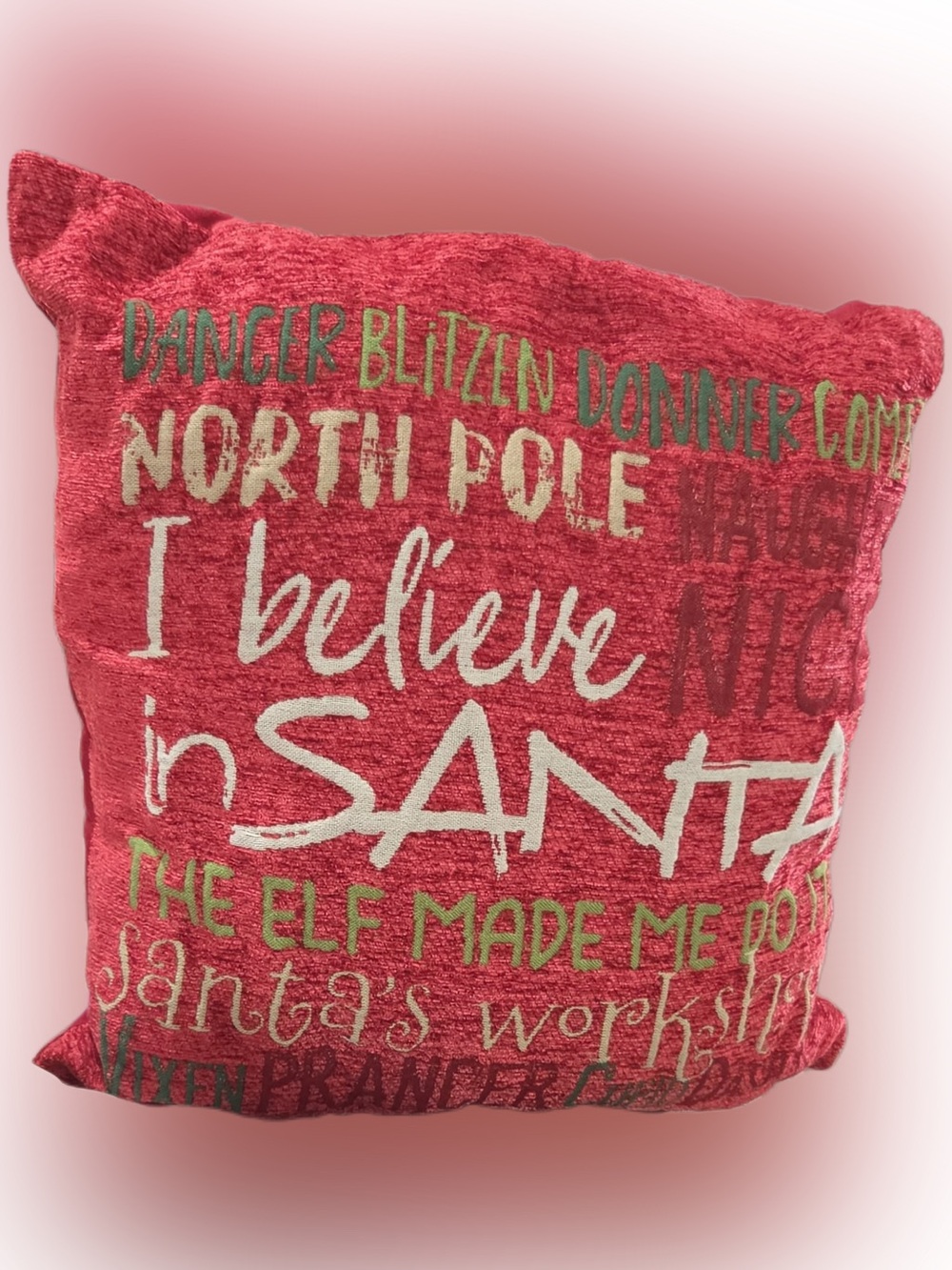 Two Festive Red 'I Believe in Santa' Holiday Throw Pillow